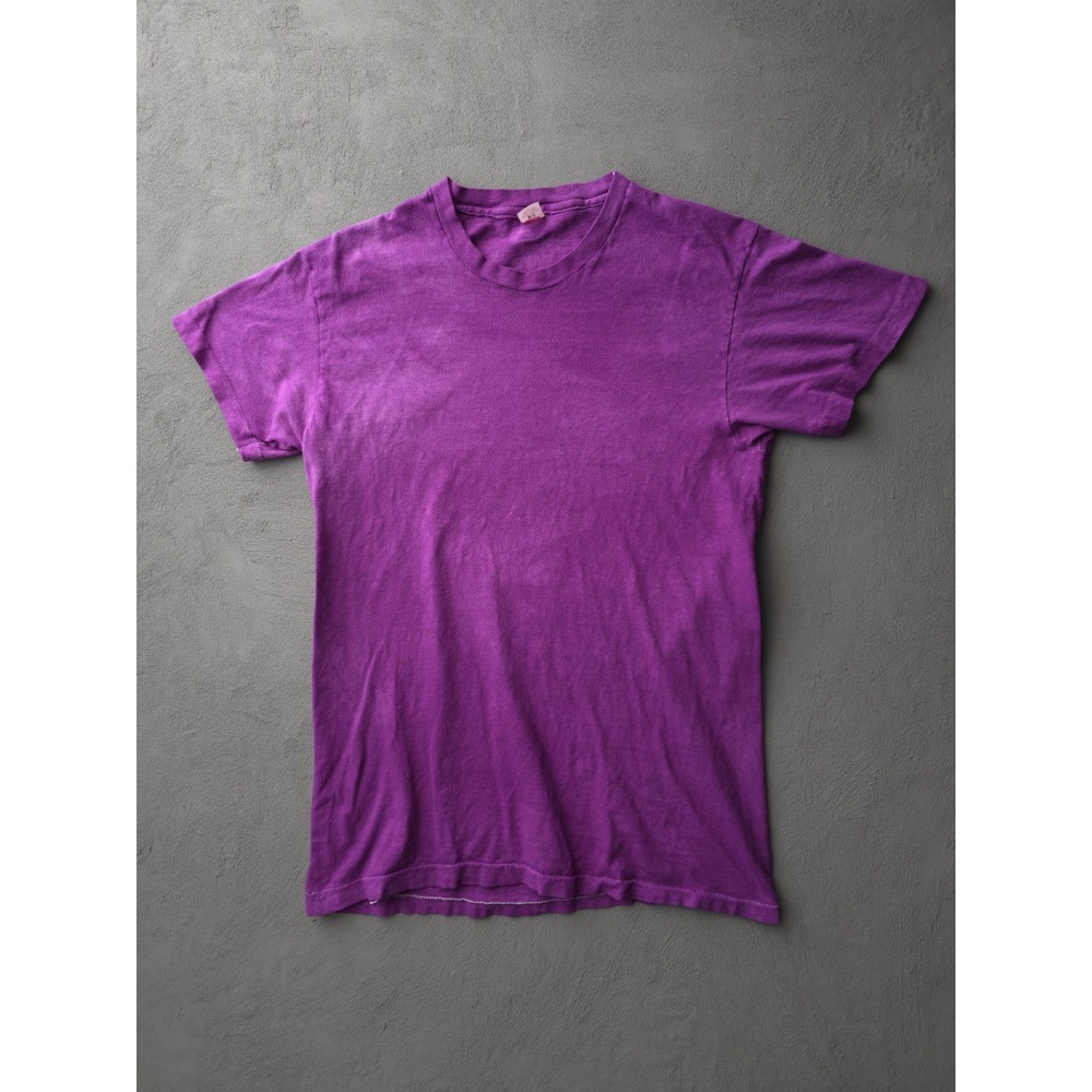 Vintage 1980s Hanes Purple Cotton Crewneck T-shirt Dyed Faded USA Made M
